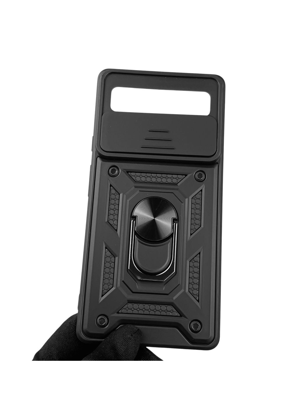 Чохол для Pixel 6 броньований з кільцем-тримачем підставкою зі шторкою на гугл піксел 6 чорний rg1 Google (366228225)