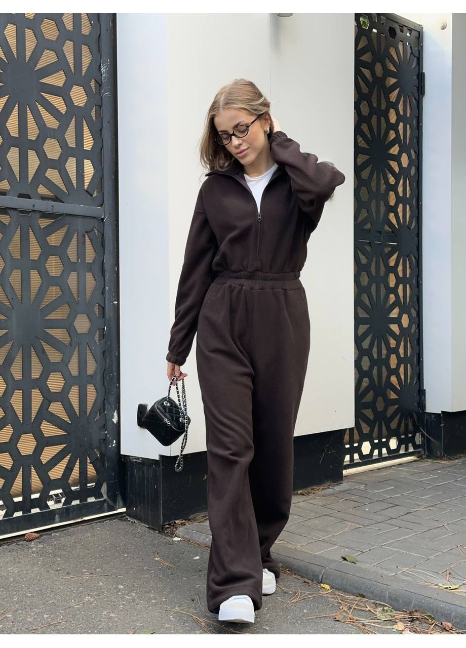 Флісовий комбінезон Adelante комбінезон-брюки однотонний коричневий повсякденний фліс