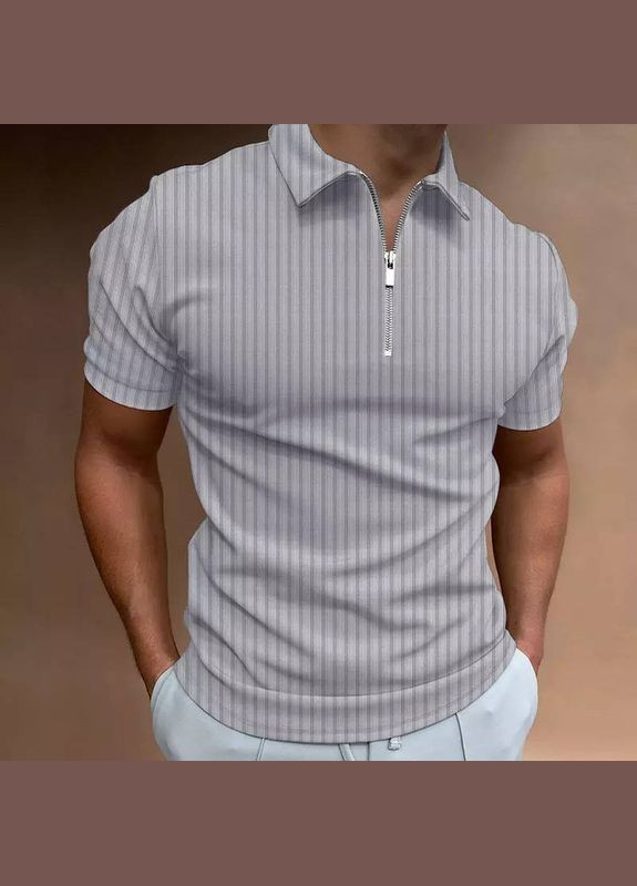 Серая футболка поло мужская с коротким рукавом No Brand