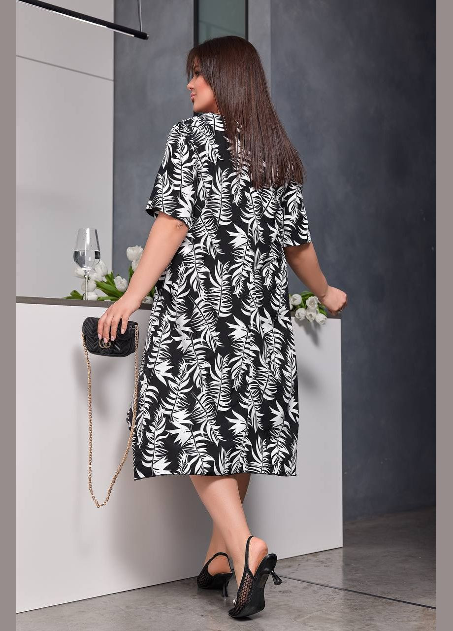 Черное женское платье из софта цвет черный с белым р.50/52 453416 New Trend