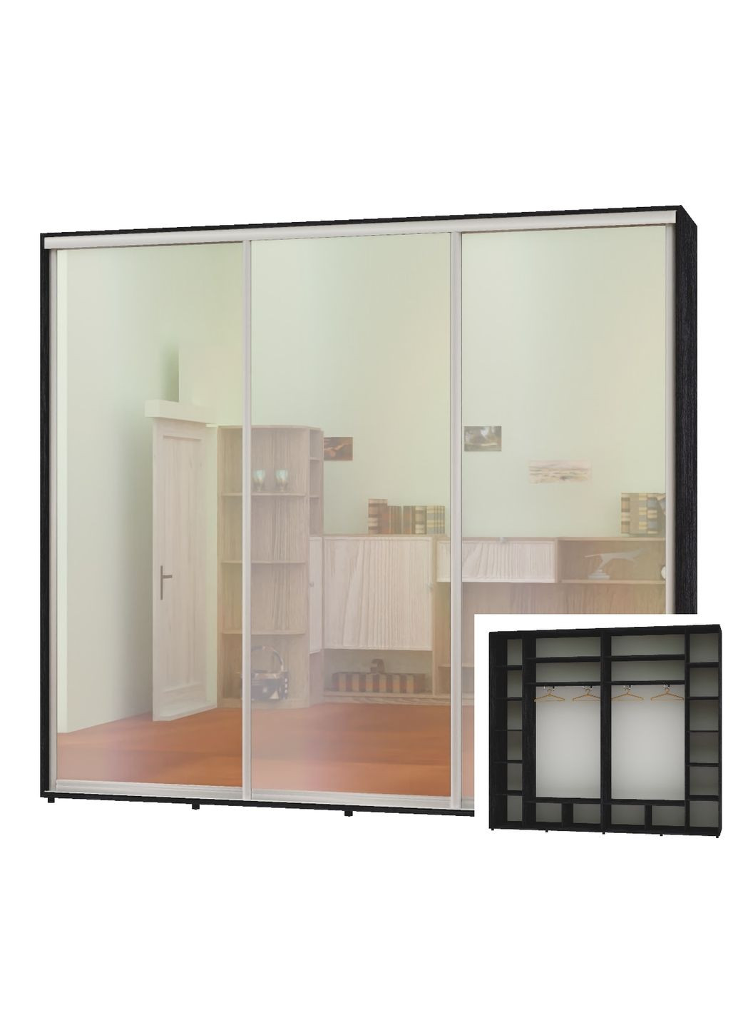 Шафа-купе тридверна 300*45*240 Бетон темний 3 двері Дзеркало Люкс-149 Алекса (360443915)