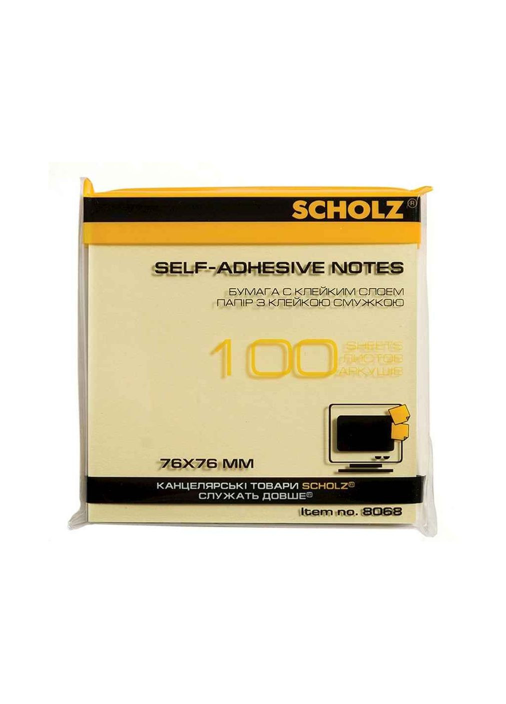 Папір клейкий, 76х76мм, 100арк. жовтий, 8068 Scholz (359437772)