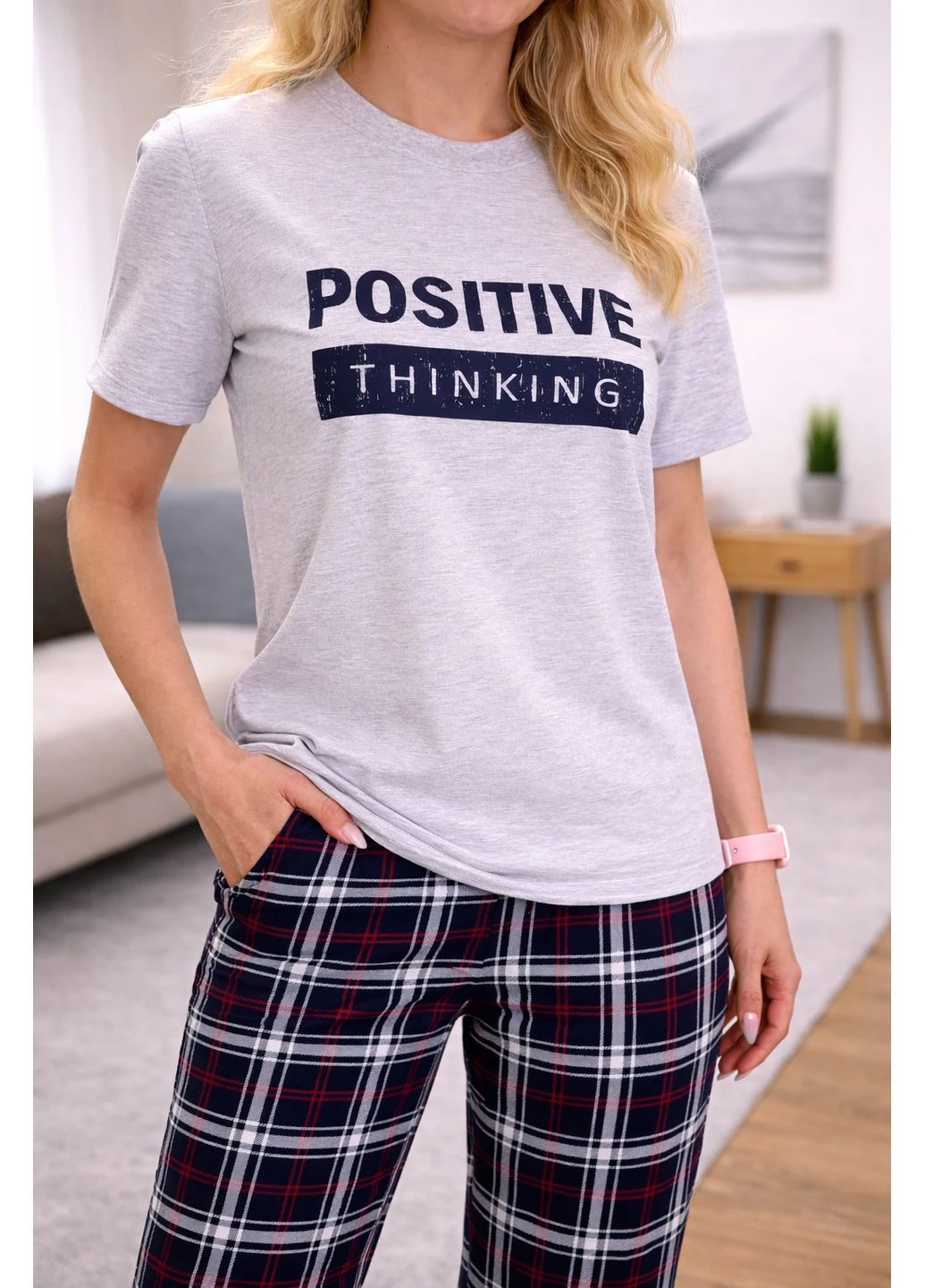 Сіра всесезон піжама жіноча комплект positive thinking футболка + штани Cosy