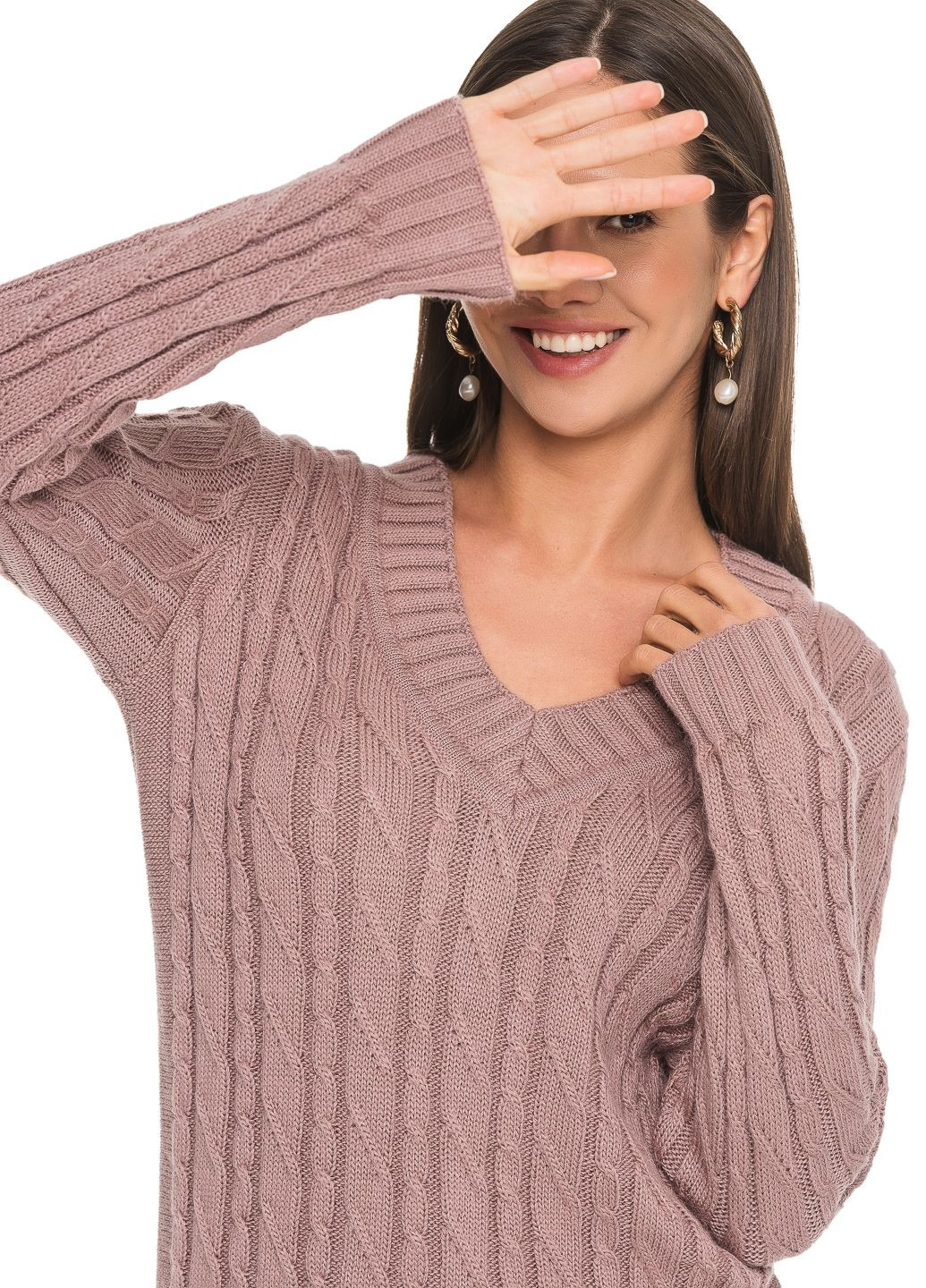 Темно-розовый свитер в v-образным воротником SVTR