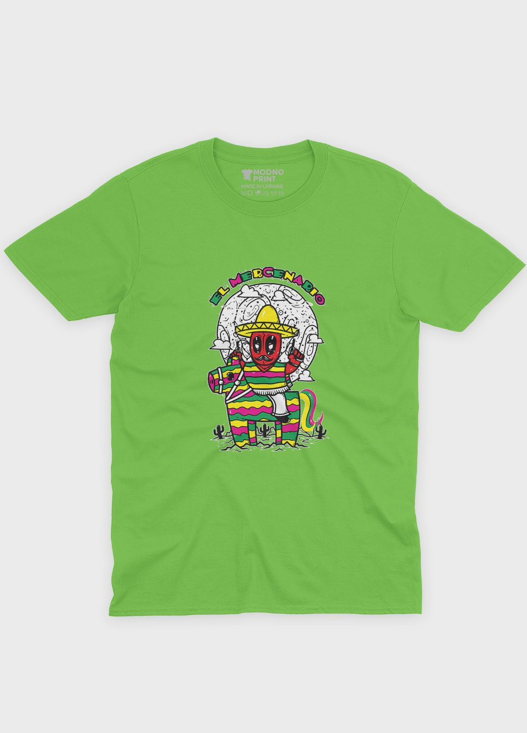 Салатова демісезонна футболка для хлопчика з принтом антигероя - дедпул (ts001-1-kiw-006-015-003-b) Modno