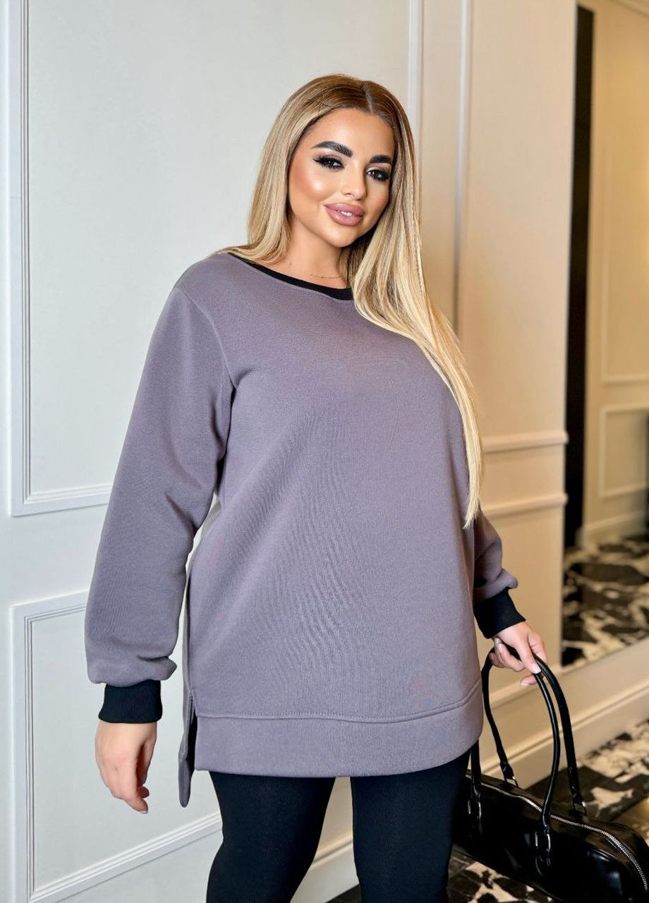 Бузковий подовжений жіночий світшот трикотаж на флісі Selim-tekstil однотонний (307061368)