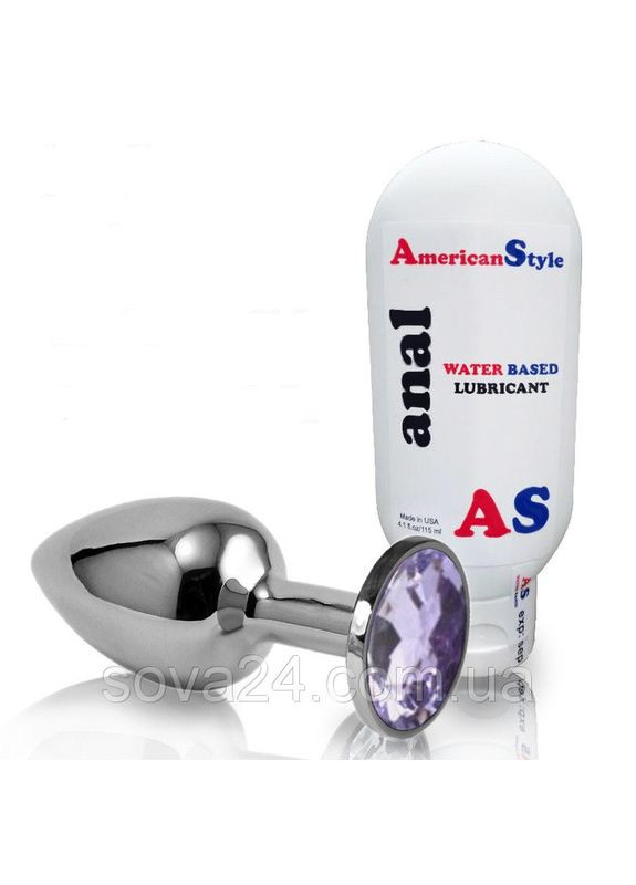 Анал втулка корка L з лубрикантом Бузкова велика металялська 8.5*4 см No Brand (340914373)