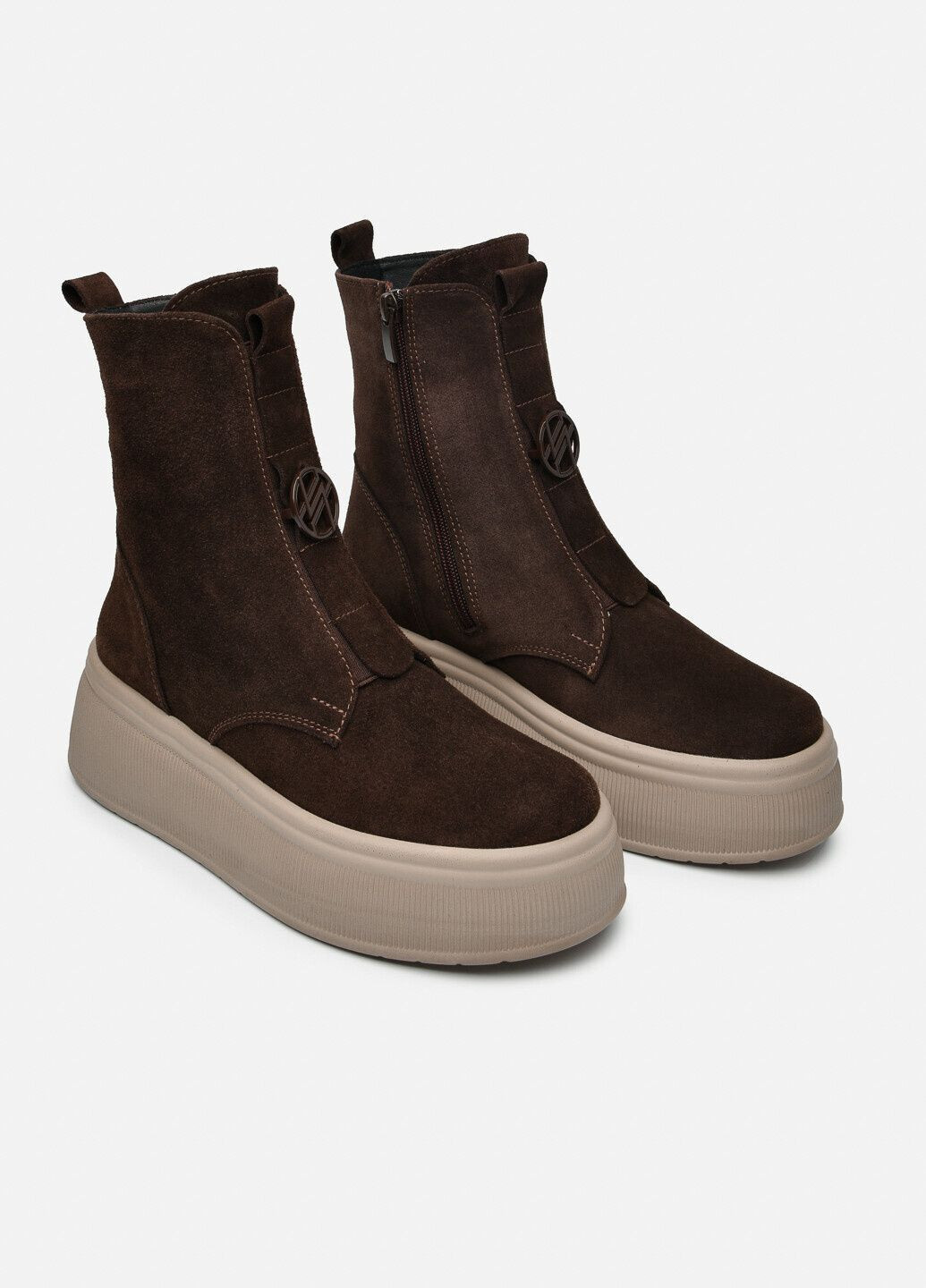 Жіночі зимові темно-коричневі замшеві черевики на високій підошві з боковою блискавкою (відшив 3 дні) Paradize (369462305)
