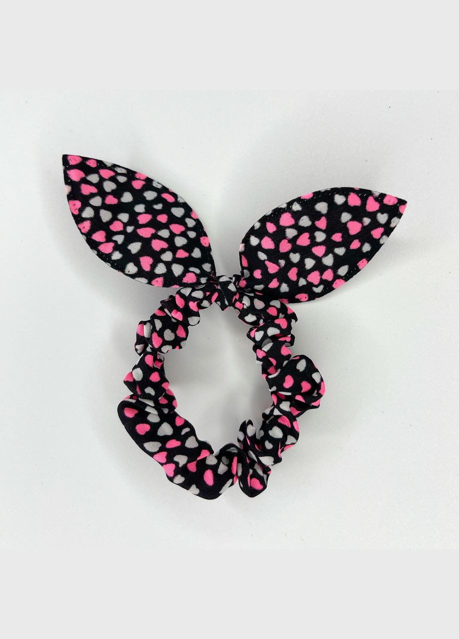 Гумка для волосся Резинка з вушками Солоха в рожевих сердечках Чорний 5 см Finding (332055012)