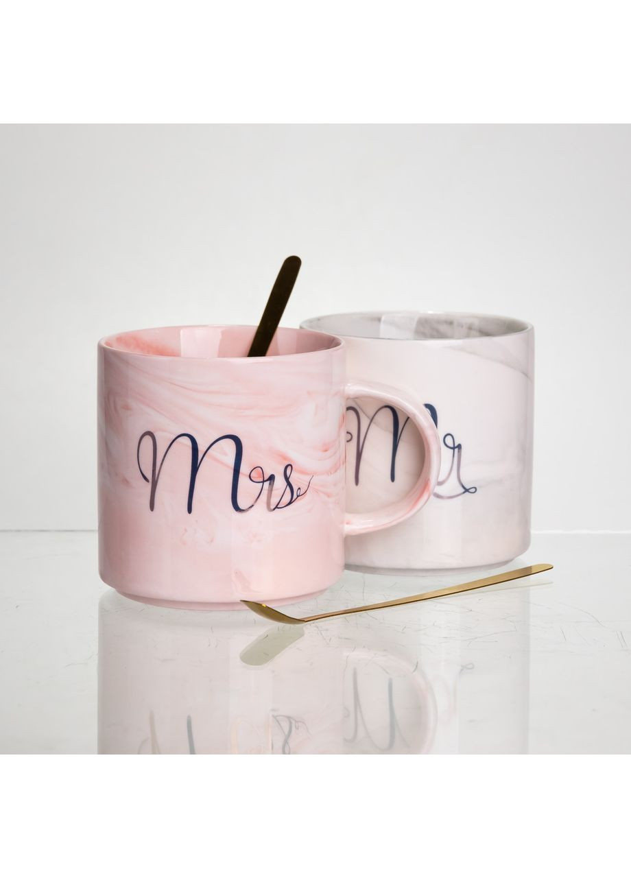 Набір парних порцелянових чашок Mr&Mis 2 (шт) по 400 (мл) чашки на подарунок з ложкою FM-28 Yiwu (370969115)