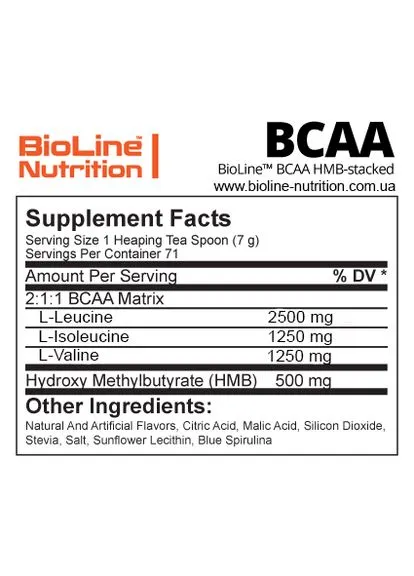 Аминокислоты BCAA 2:1:1 для роста мышц 500 г BioLine Nutrition (398866269)