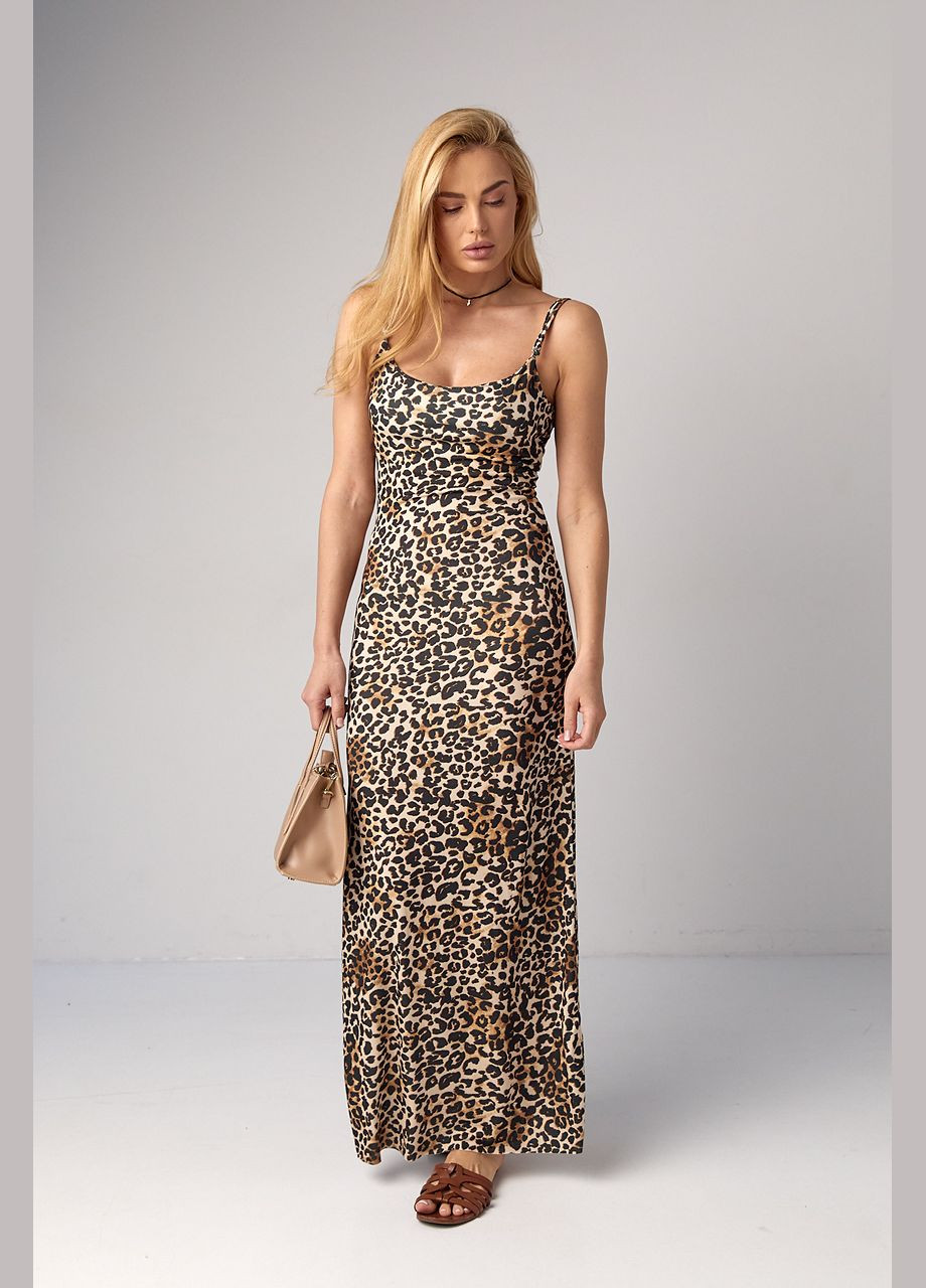 Летний женский сарафан макси с леопардовым узором Lurex