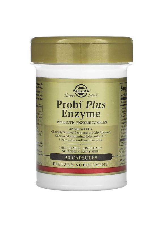 Пробіотики плюс ферменти, Probi Plus Enzyme,, комплекс, 20 млрд КУО, 30 капсул Solgar (367986117)