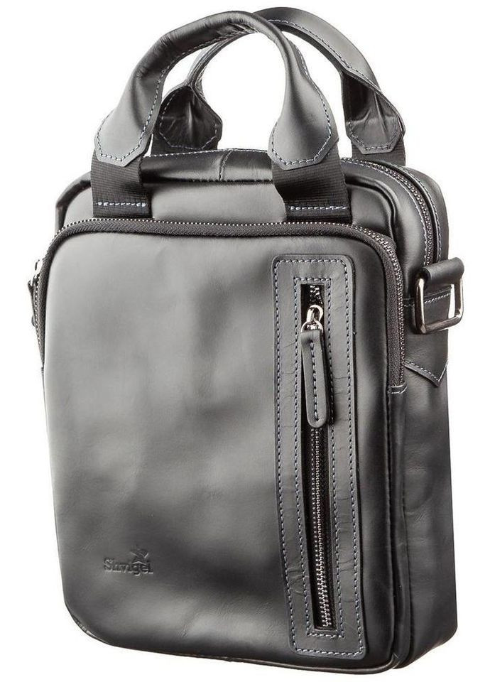 Сумка планшет через плече для документів та для телефону чоловіча з натуральної шкіри маленька Чорний 37360 Shvigel (361660273)