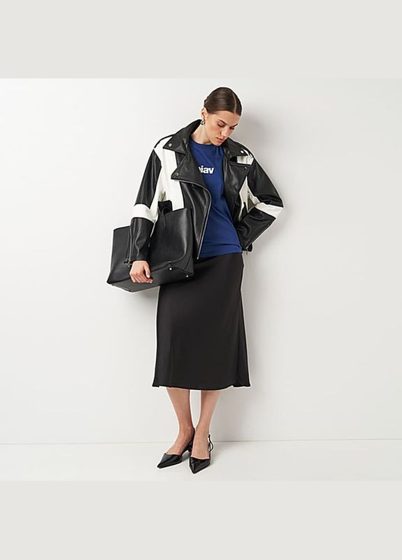 Чорна демісезонна женская куртка из искусственной кожи a-ona k144151bl - s Ricco Grande