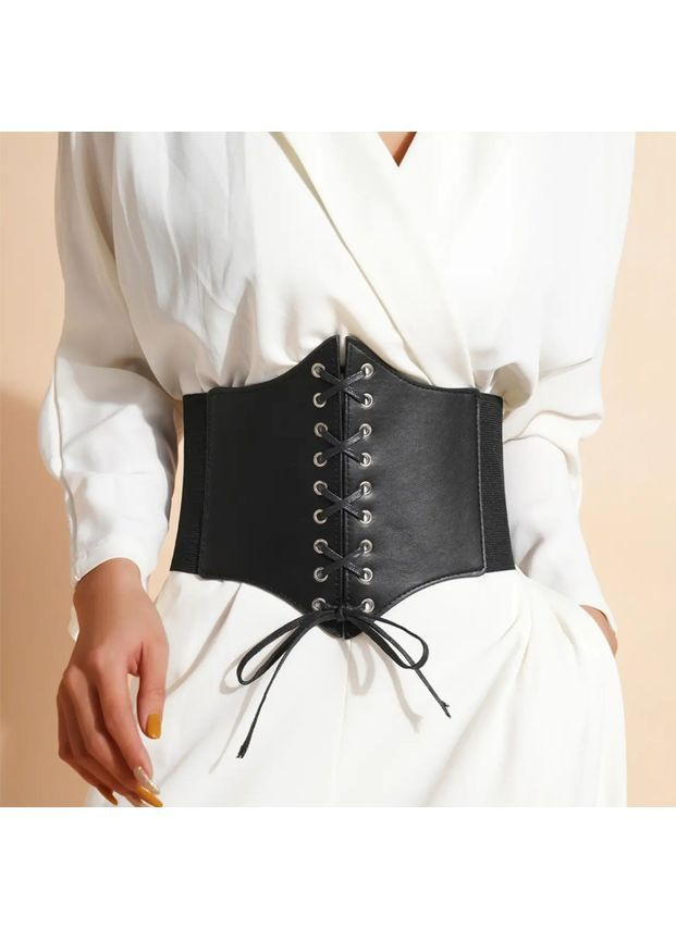 Женский эластичный корсет S из экокожи черный, регулируемый пояс-корсет One Size для талии до 90 см No Brand (362682245)