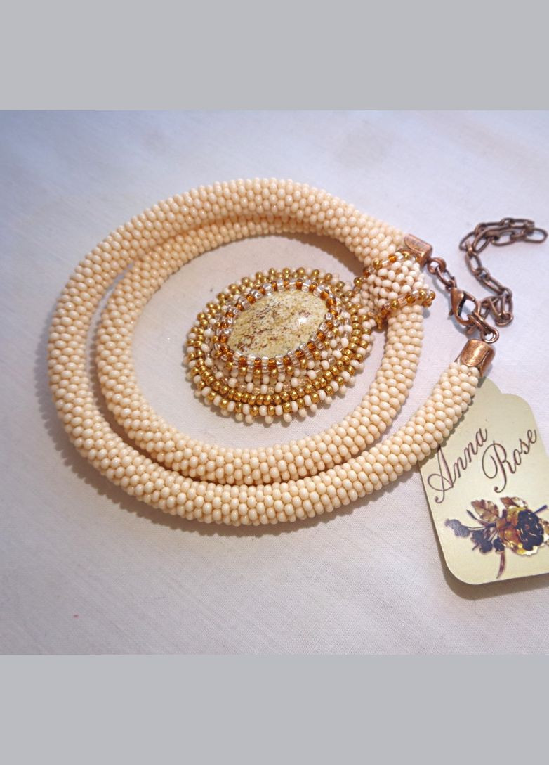 Кольє лунниця ручної роботи з бісеру та натуральних каменів "Золоте руно" No Brand (358224213)