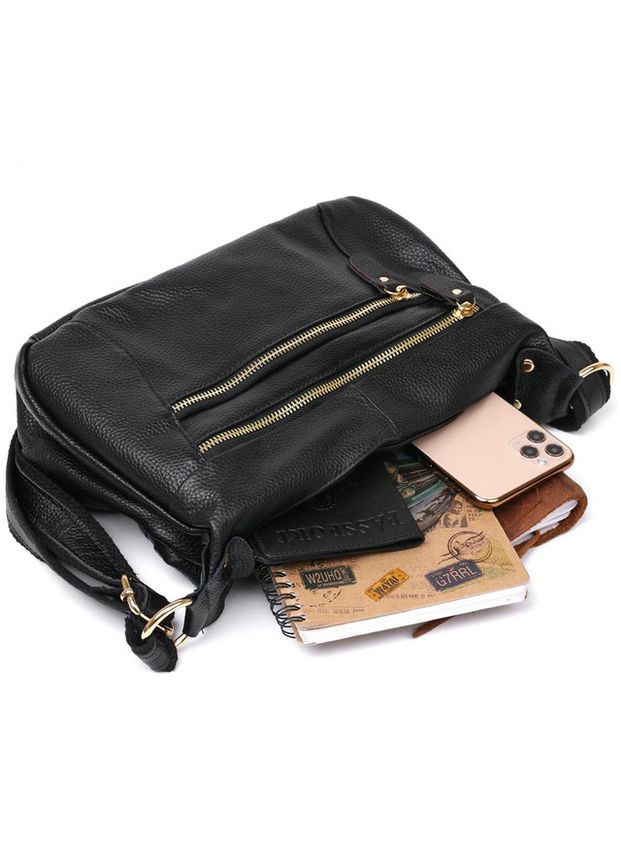 Сумка крос-боді через жіноче плече з натуральної шкіри середня Чорний 36556 Vintage (353690040)