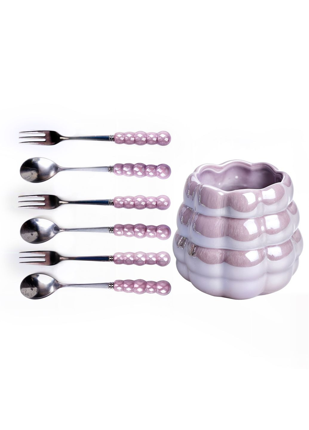 Набір десертних виделок та ложок з керамічною підставкою, фіолетовий Yiwu (324234920)