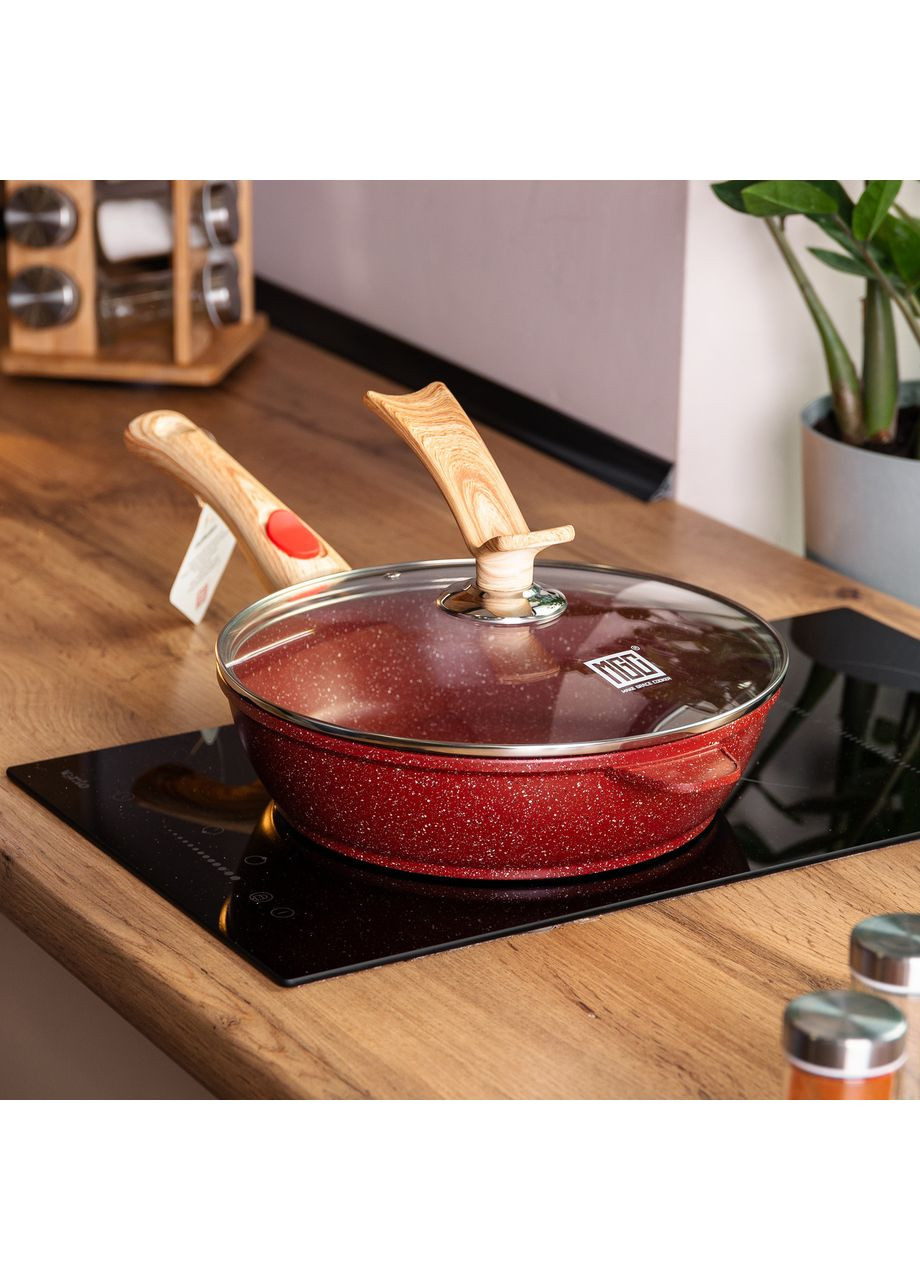 Алюмінієва глибока сковорода (2,8 л) зі скляною кришкою Ø 26 см Червоний HP-4-464R MGC (370800647)