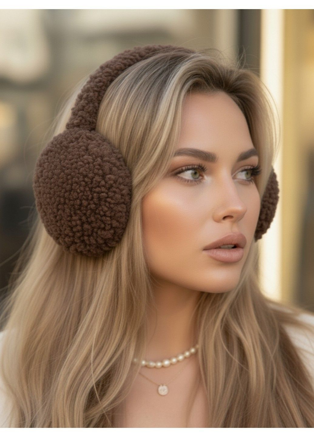 Теплые меховые наушники Lama коричневые No Brand (362666345)