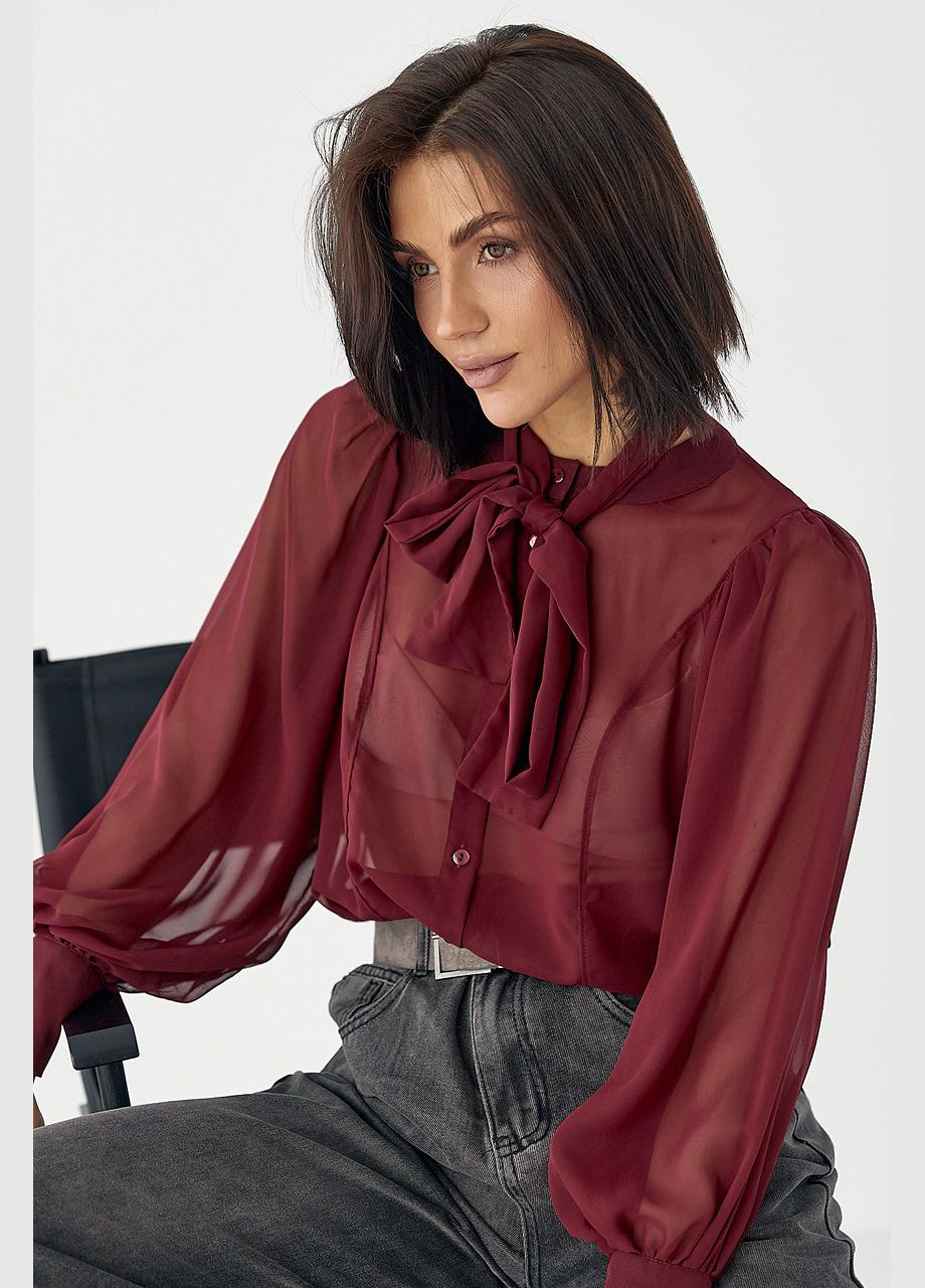 Бордова прозора блуза з рукавами-ліхтариками Lurex