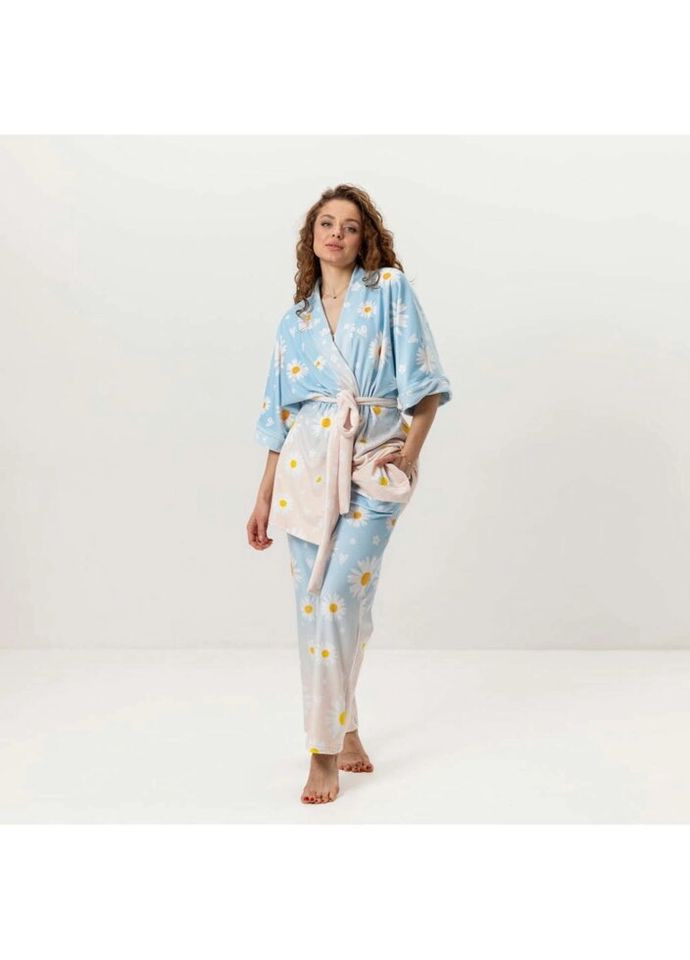 Комбинированная всесезон комплект женский из плюшевого велюра штаны и халат ромашка 3434_s 16019 s FlexDress