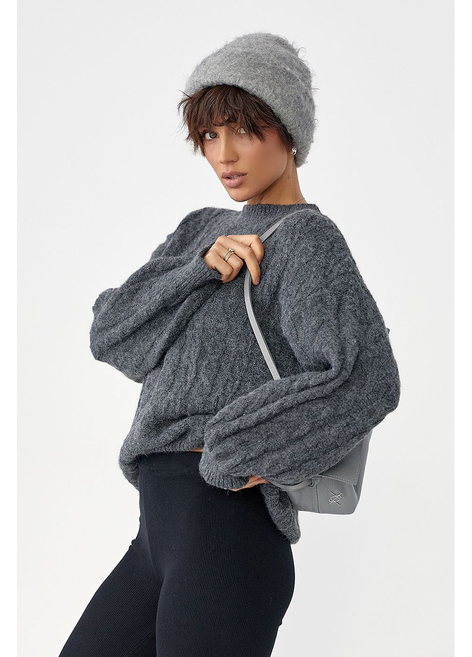 Темно-серый зимний шерстяной джемпер свободного кроя - темно-серый цвет Lurex