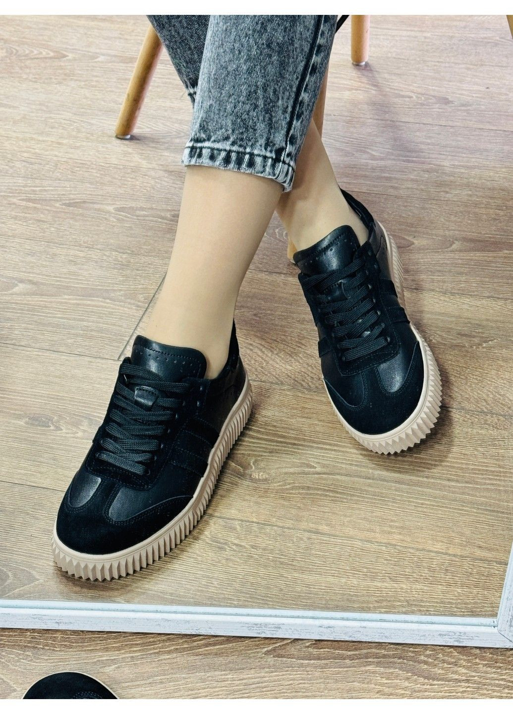 317 Кросовки Черные Кожаные с замшей комбинированные KDSL чёрные демисезоны (322618066)