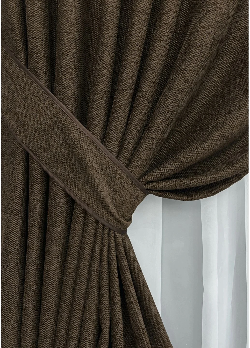 Комплект готових штор Льон Grand Linen № 2026ш Коричневий 200х300см 2 шт (32-381) VR-Textil (391260582)