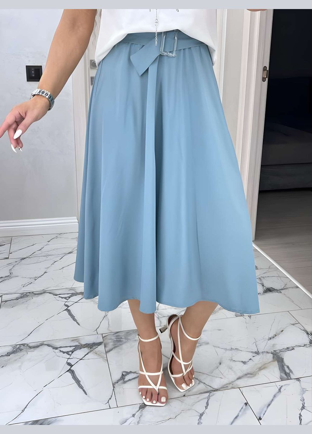 Спідниця +пояс жіноча довга міді 42-56 графіт (темно-сірий) No Brand (332770528)