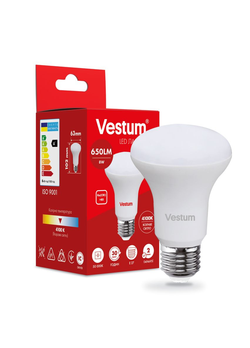 Світлодіодна лампа R63 8W 4100K 220V E27 1-VS-1403 Vestum (355926845)