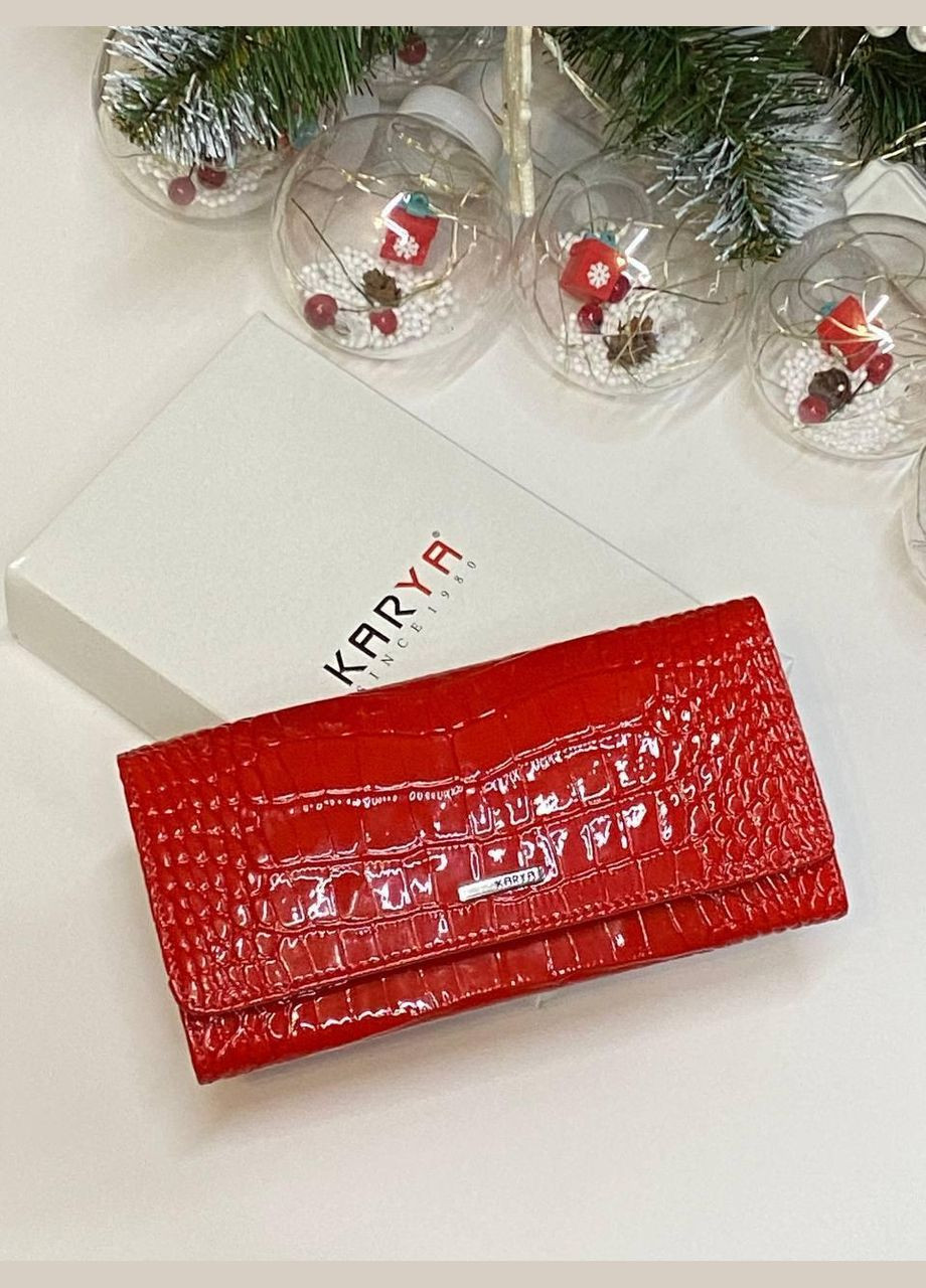 Гаманець жіночий Туреччина червоний крокодилячий принт натуральна шкіра на магнитах Karya (341322773)