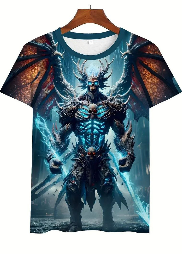 Чорна чоловіча футболка 3d принт скелет демон термо дихаюча m luxaurum025 No Brand