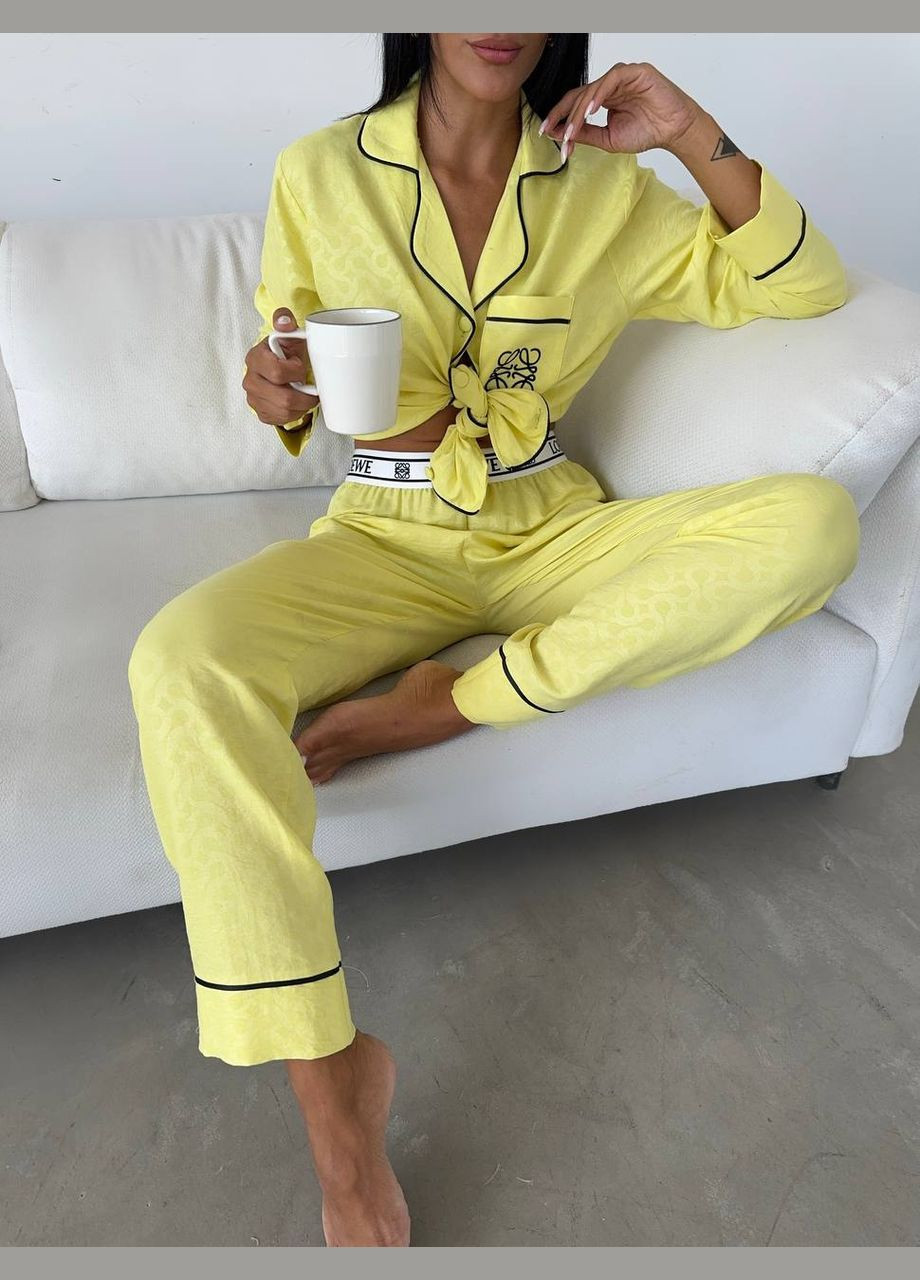 Жовта всесезон стильна піжама з візерунком сорочка + брюки No Brand