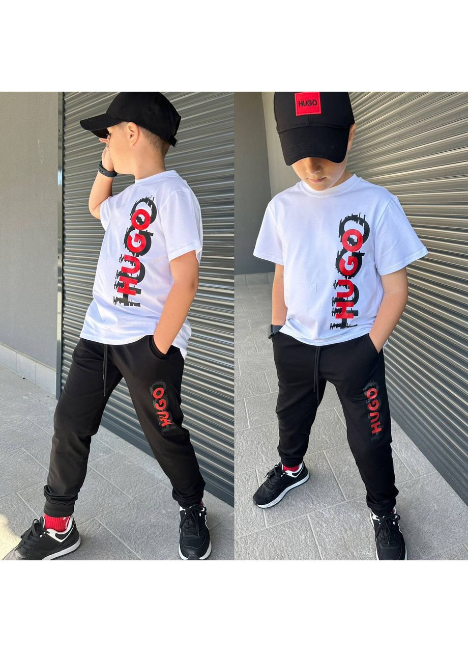 Білий комплект для хлопчиків підлітка футболка hugo з принтом та штани,кулір туреччина Україна