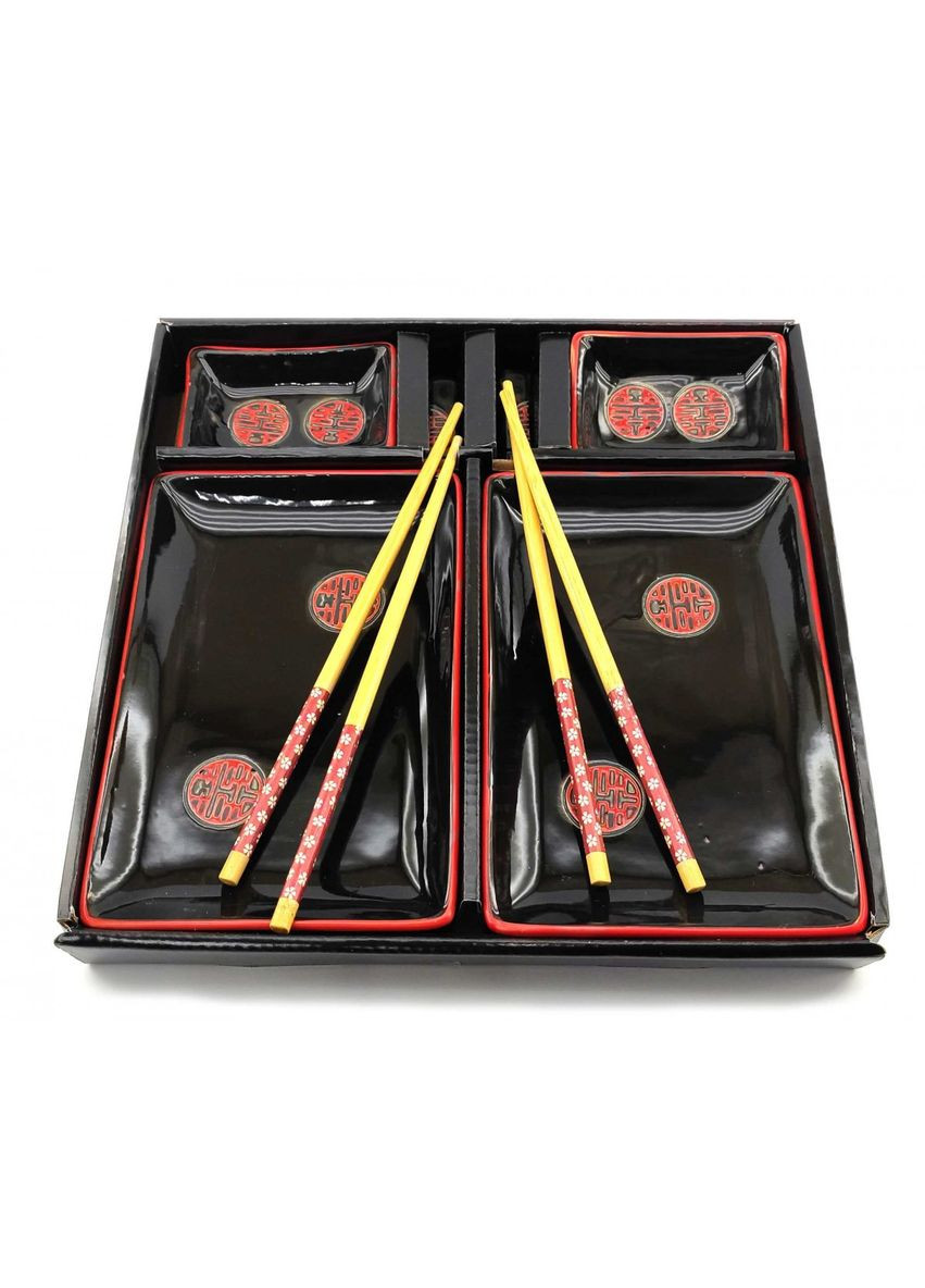 Сервиз для суши 28х28,3х3,5 см 2 персоны Иероглифы на черном No Brand (317041993)