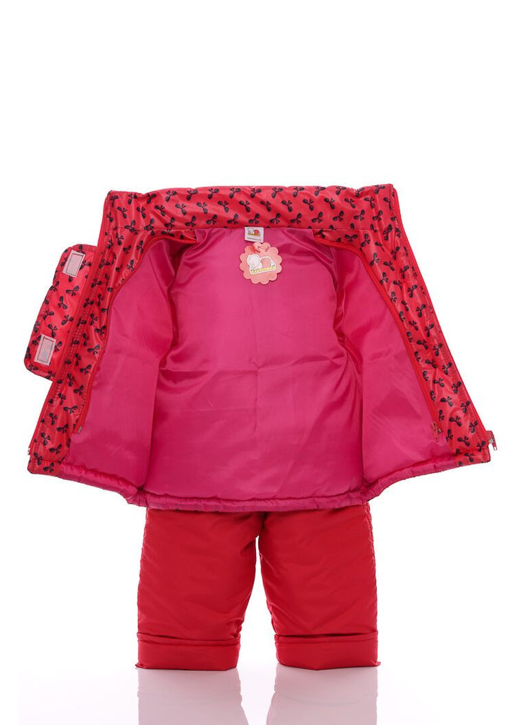 Червоний зимній комбінезон на синтепоні для дівчинки з принтом бантиків нуль підстібка білий з чорним хутро червоне 86 см (51444) BABYKROHA