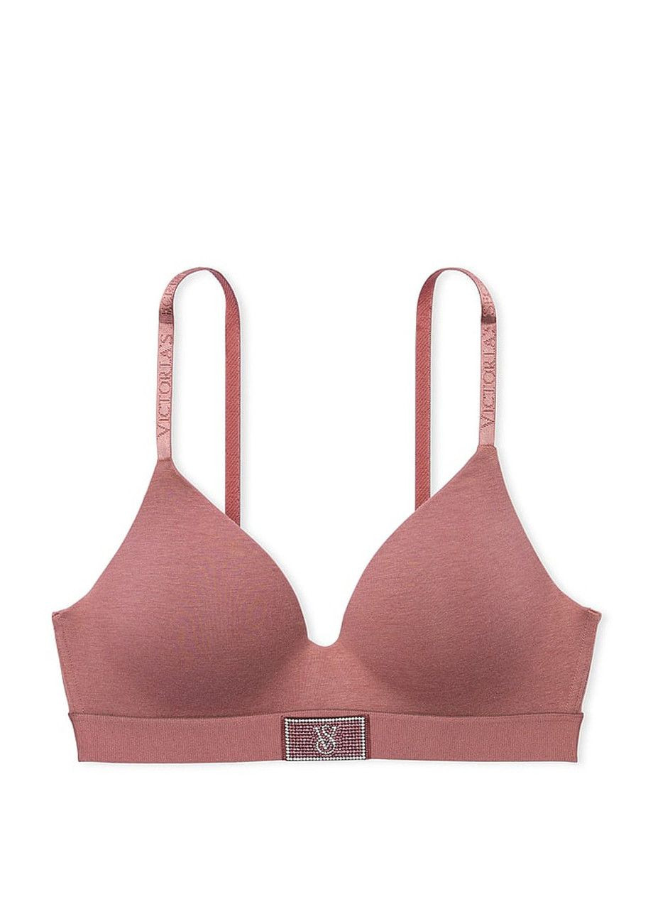 Коричневый демисезонный комплект белья (лиф+трусики стринги) logo shine patch Victoria's Secret