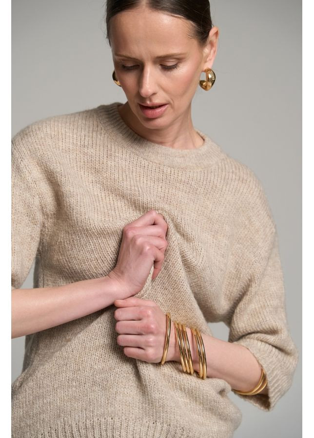 Молочний демісезонний светр з кротким рукавом із вовняної пряжі з додаванням мохеру (2811) Triko Bakh