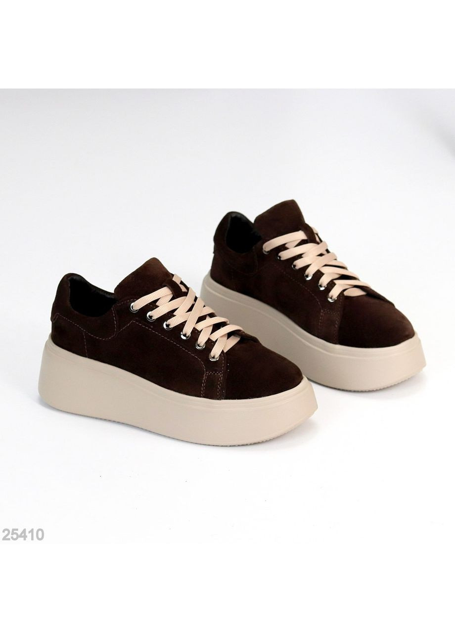 Темно-коричневі кеди жіночі lafira з натуральної замші на товщеній підошві, гіркий шоколад No Brand