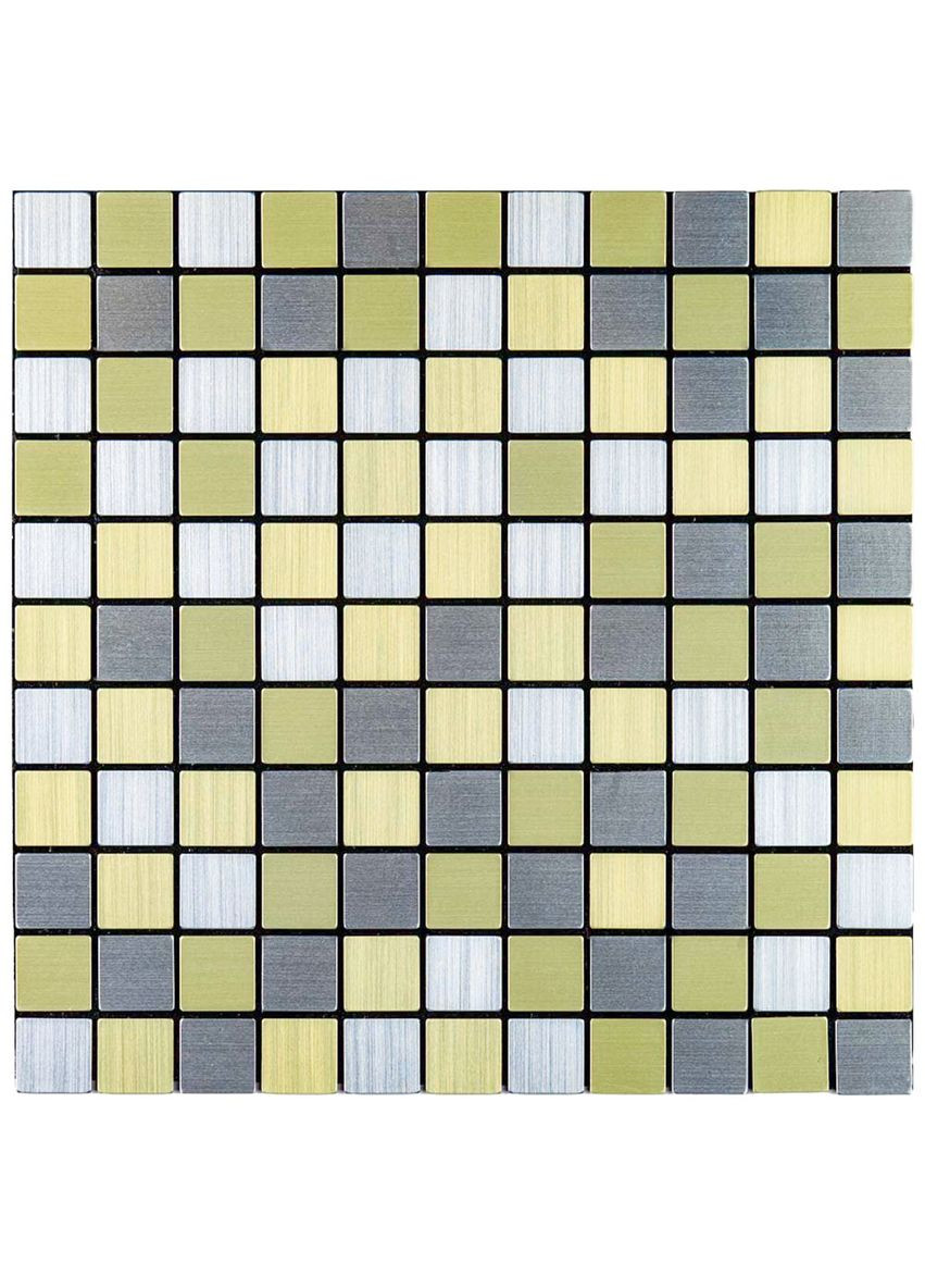 Самоклеюча алюмінієва плитка срібна із золотом шахівниця 300х300х3мм SW-00001827 (D) Sticker Wall (292564572)