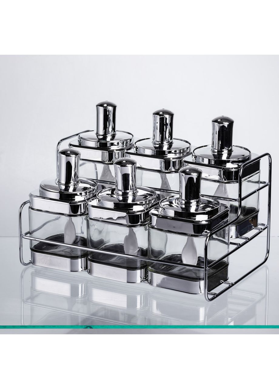 Набор банок для сыпучих продуктов с ложкой 6 шт, хром HP-1341 Yiwu (369446591)