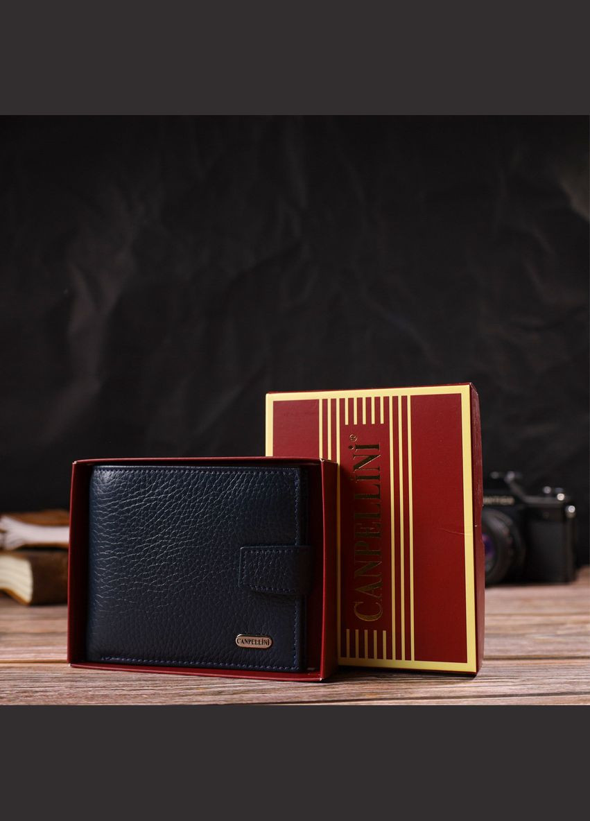 Практичний чоловічий гаманець із натуральної зернистої шкіри 21879 Синій Canpellini (298571500)