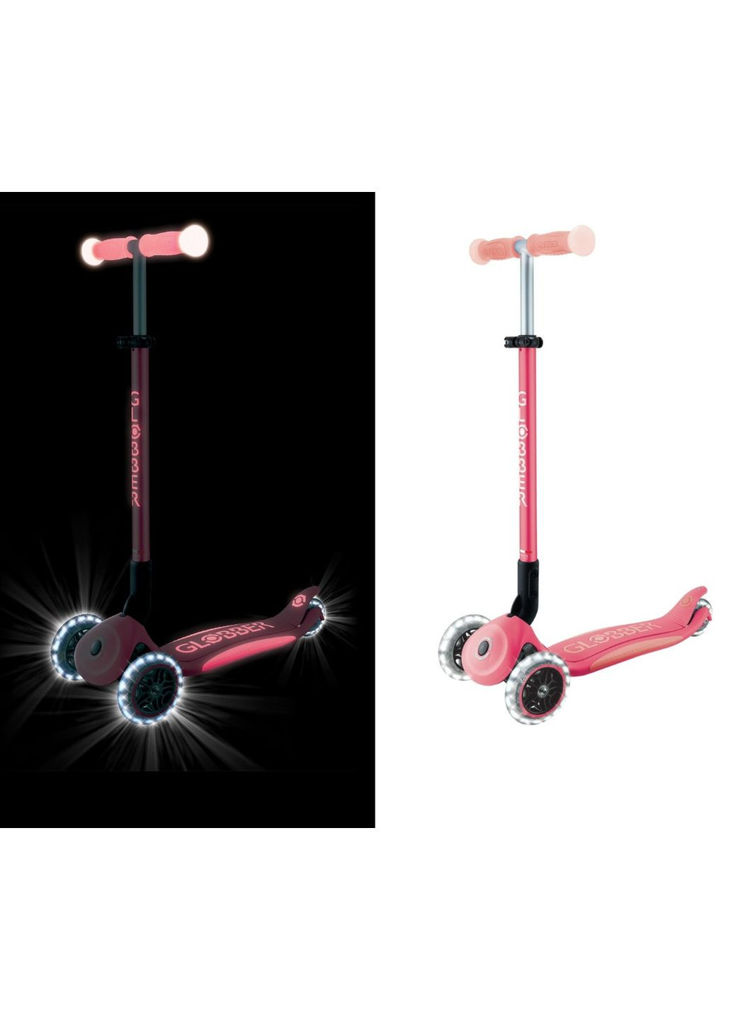 Самокат Elite рожевий світиться в темряві колеса з підсвіткою від 3х років до 50кг () Globber 839-110 (363820502)