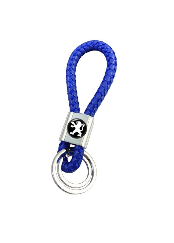 Брелок для ключей с логотипом, фурнитура ХРОМ (плетенный ремешок+2 кольца) Peugeot (369610733)