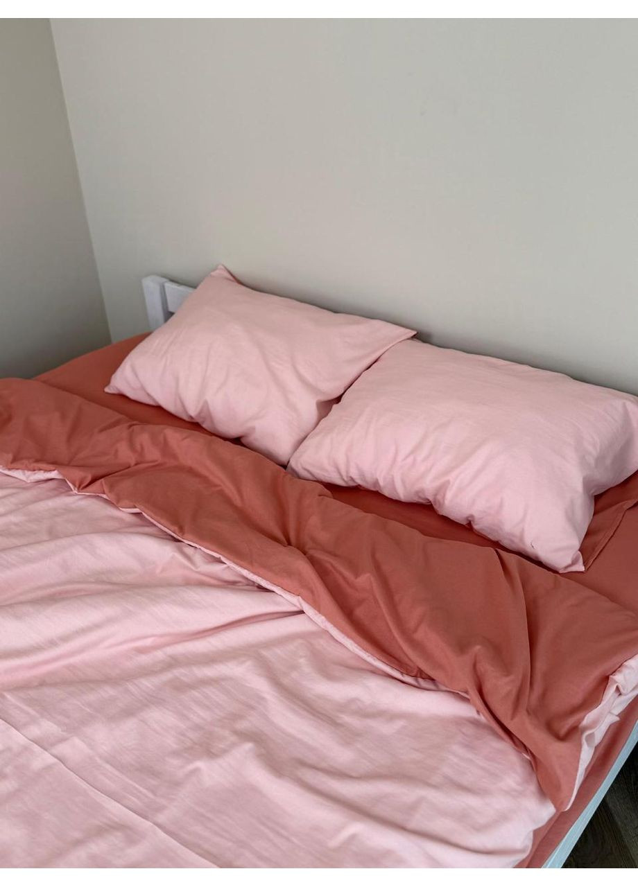 Постільна білизна з резинкою Персик з Рожевим, сатин Двухспальний розмір, наволочки 70/70 No Brand (363189875)