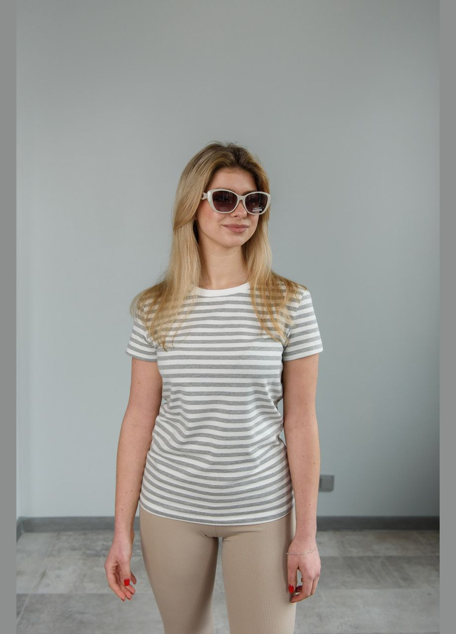 Серая всесезон повседневная женская футболка на лето серо-белый р. . l. xl 743589, 743590 xl, футболка, m, No Brand