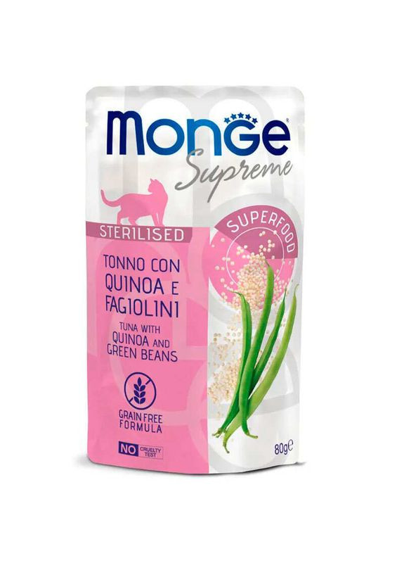 Supreme Sterilised - Вологий корм з тунцем, кіноа та стручковою квасолею для стерилізованих котів - 80 г Monge (327069165)