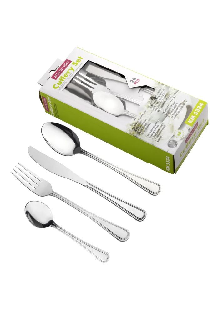 Набір столового приладдя з неіржавкої сталі, 24 предмети KM-5334: Ідеальний вибір для вашої кухні. Купити зараз! / Kamille (369941739)